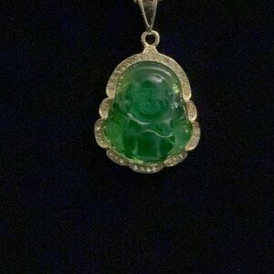 Green and Gold Buddha Pendant Necklace